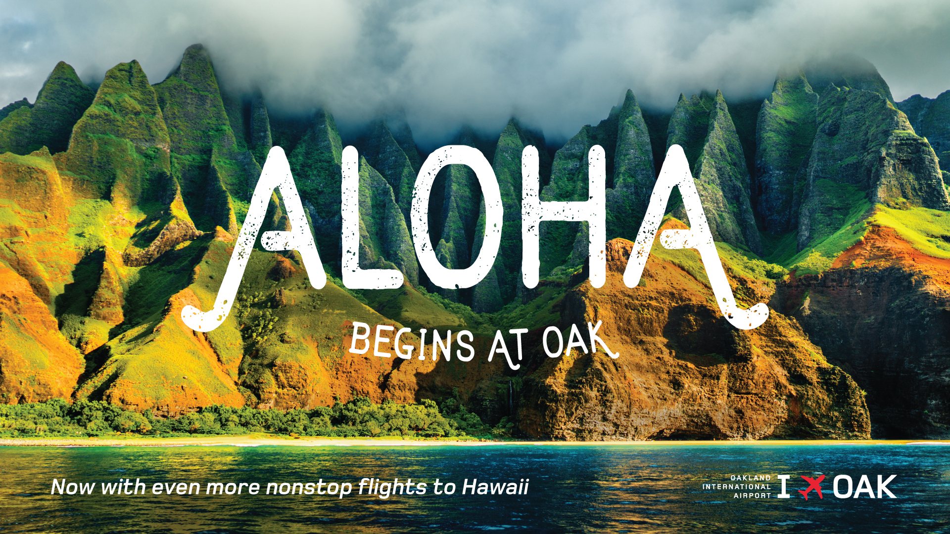 Campaign ad: Aloha begins at OAK, over the Nā Pali coast