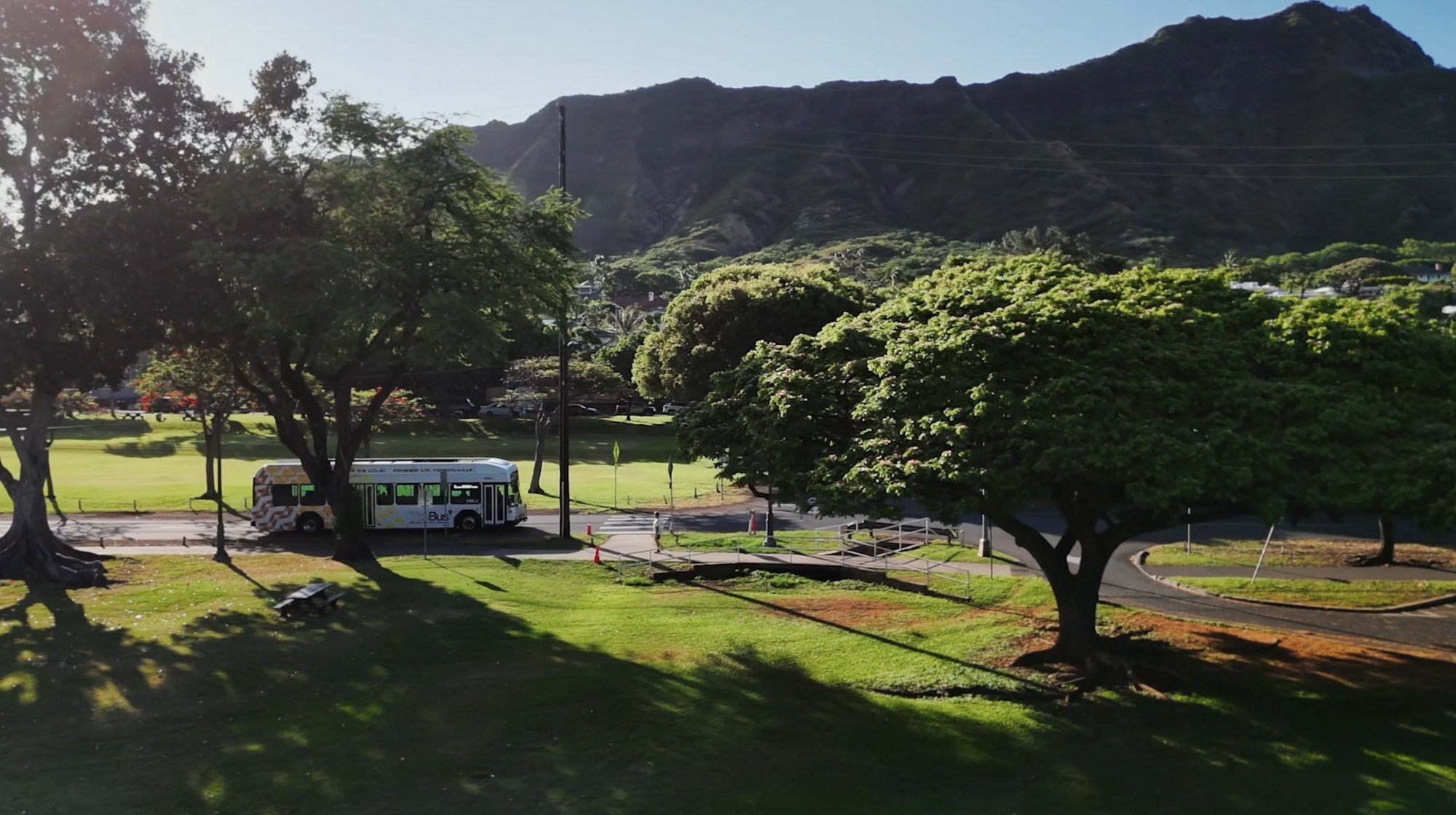TheBus passing beneath Diamond Head